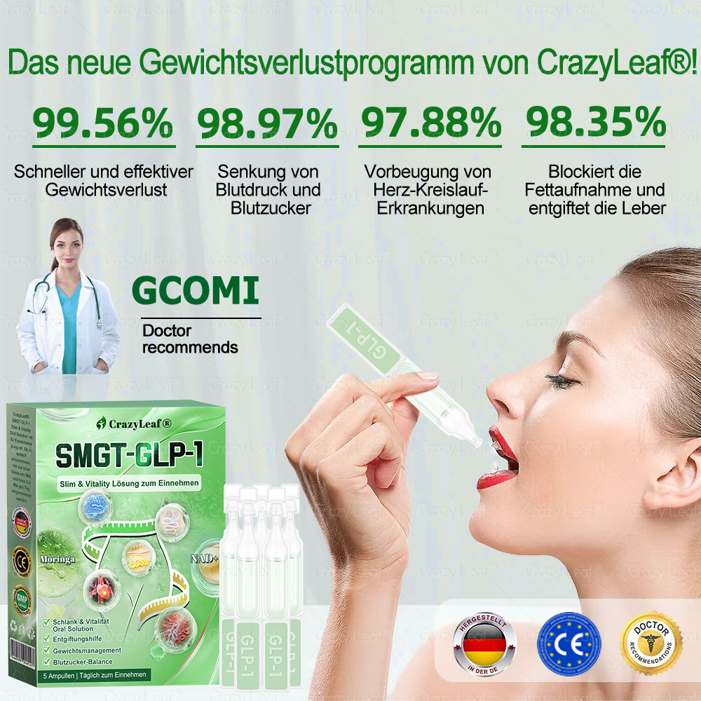 🔥👨⚕️Klinisch bestätigt | Offizieller Shop CrazyLeaf® GLP-1 Trinklösung – wirkt gezielt gegen hartnäckiges Gewicht, Bluthochdruck, Blutzucker, Fettleber, Gelenkschmerzen, Müdigkeit & schlaffe Haut – für mehr Gesundheit & Energie.