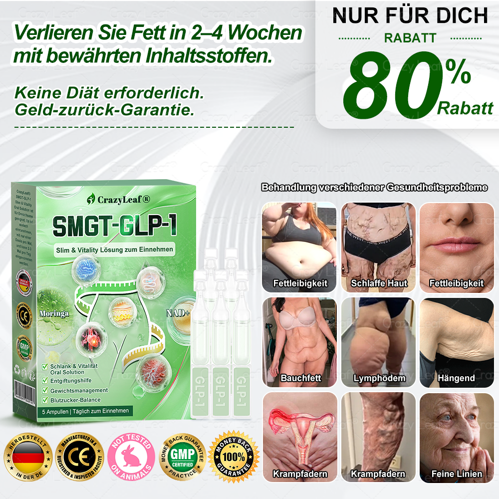 🔥👨⚕️Klinisch bestätigt | Offizieller Shop CrazyLeaf® GLP-1 Trinklösung – wirkt gezielt gegen hartnäckiges Gewicht, Bluthochdruck, Blutzucker, Fettleber, Gelenkschmerzen, Müdigkeit & schlaffe Haut – für mehr Gesundheit & Energie.